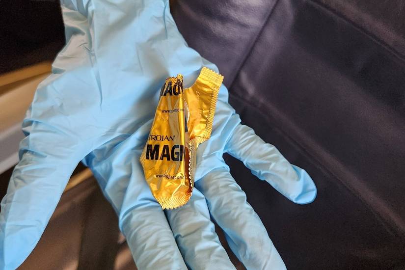 Used condom on American Airlines flight