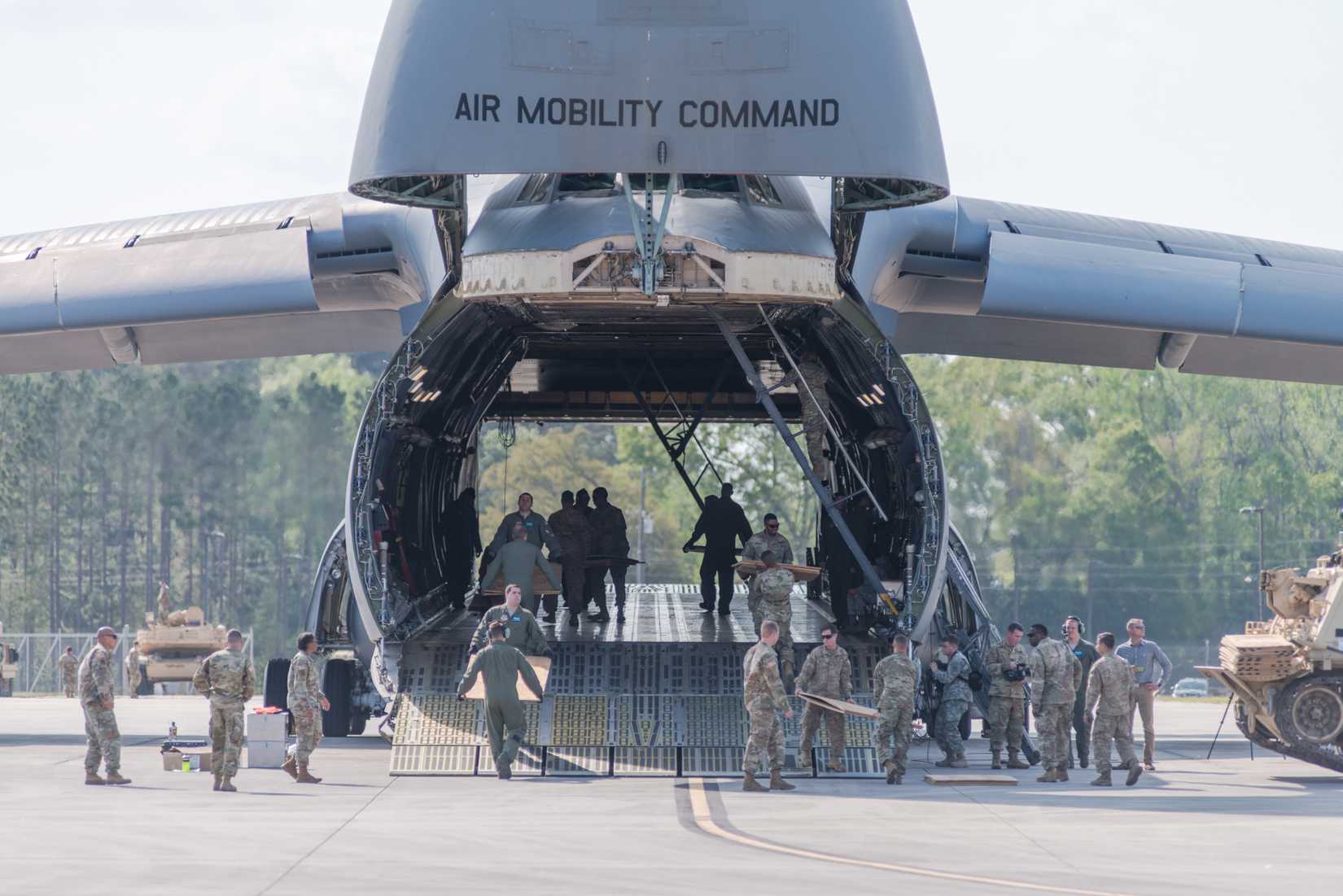A C-5 at Hunter Army Airfield, Ga, March 28, 2017 prior to loading an M1A1 Abrams tank.