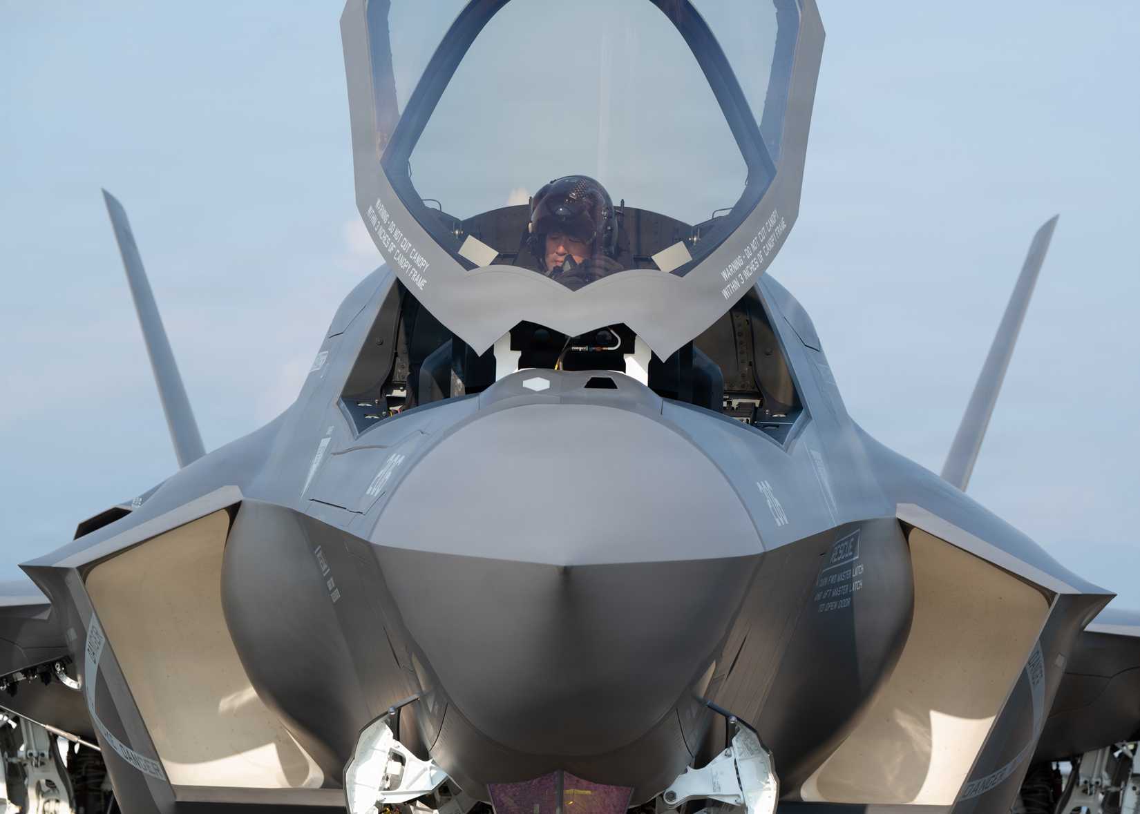 A Japan Air Self-Defense Force F-35B Lightning II pilot prepares for takeoff during Nyutabaru Aviation Training Relocation Exercise 26-1 at JASDF Nyutabaru Air Base Japan, March 12, 2026.