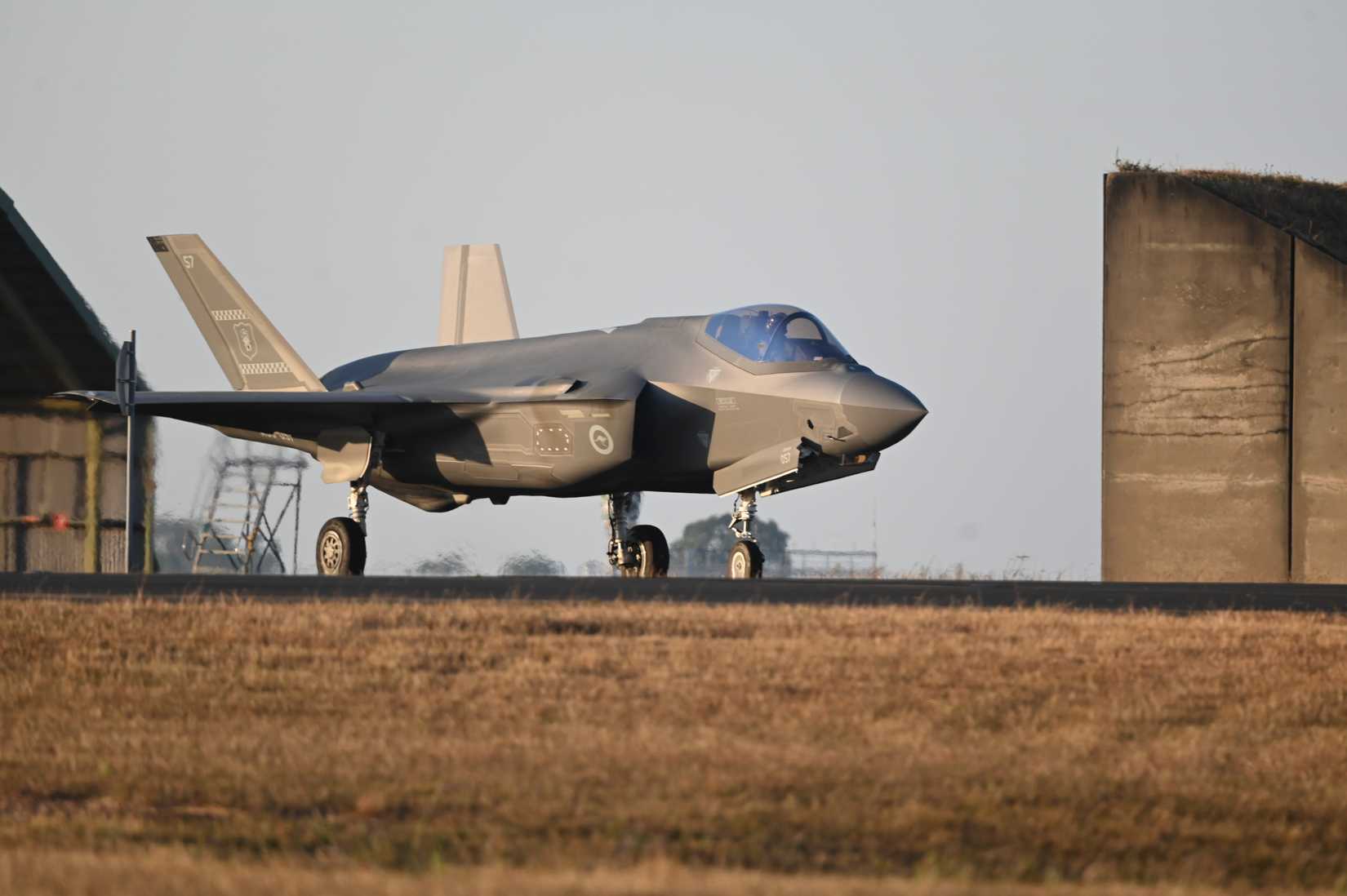 A Royal Australian Air Force F-35A Lightning II taxis on the flightline during Talisman Sabre 25 in Northern Territory, Australia, July 16, 2025.