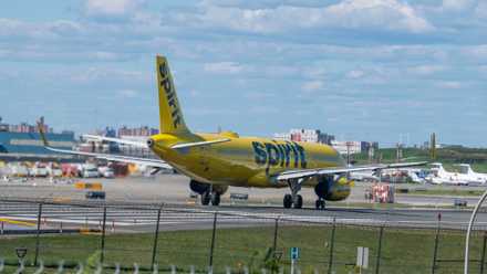 A Spirit Airlines Airbus A321-231 tail number N662NK airplane starts takeoff at LaGuardia Airport.
