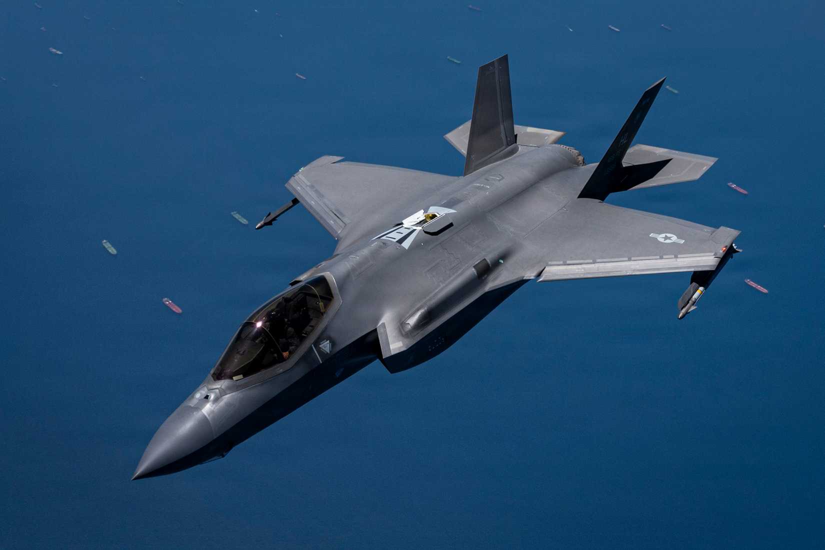 A U.S. Air Force F-35 Lightning II flies in the U.S. Central Command area of responsibility May 10, 2026.