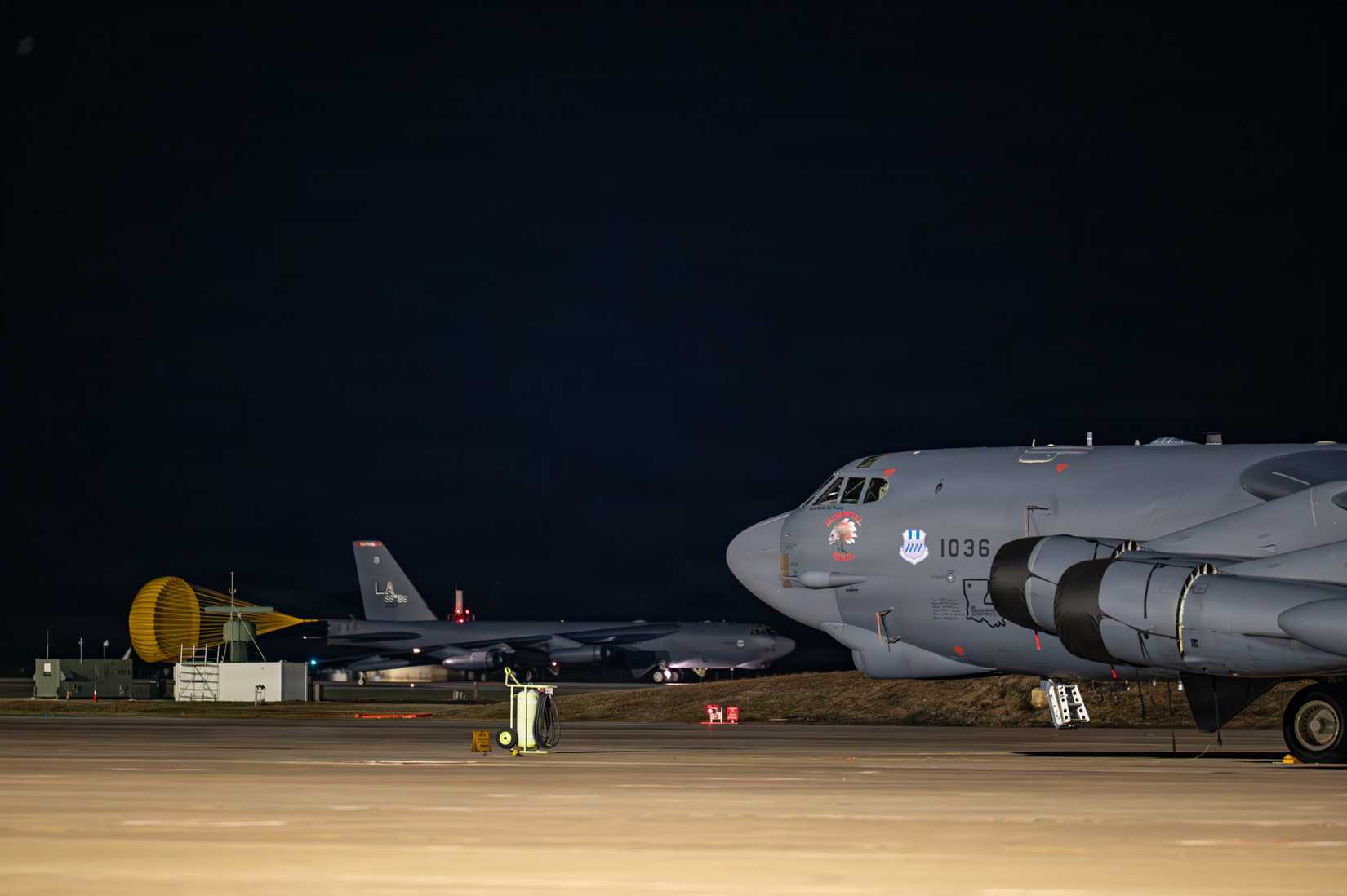 Air Force B-52H Stratofortress assigned to the 2nd Bomb Wing, Barksdale Air Force Base, Louisiana, lands at Morón Air Base, Spain, Nov. 19, 2025.
