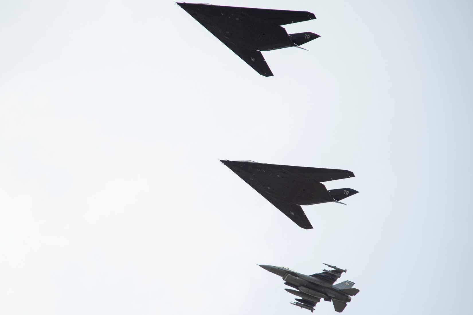 Air Force F-117 Nighthawk prepares to land during Northern Edge 23-1