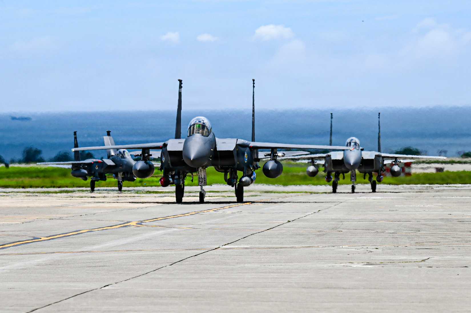 Air Force F-15EX Eagle II and F-15E Strike Eagles assigned to 85th Test and Evaluation Squadron, Eglin Air Force Base, Florida