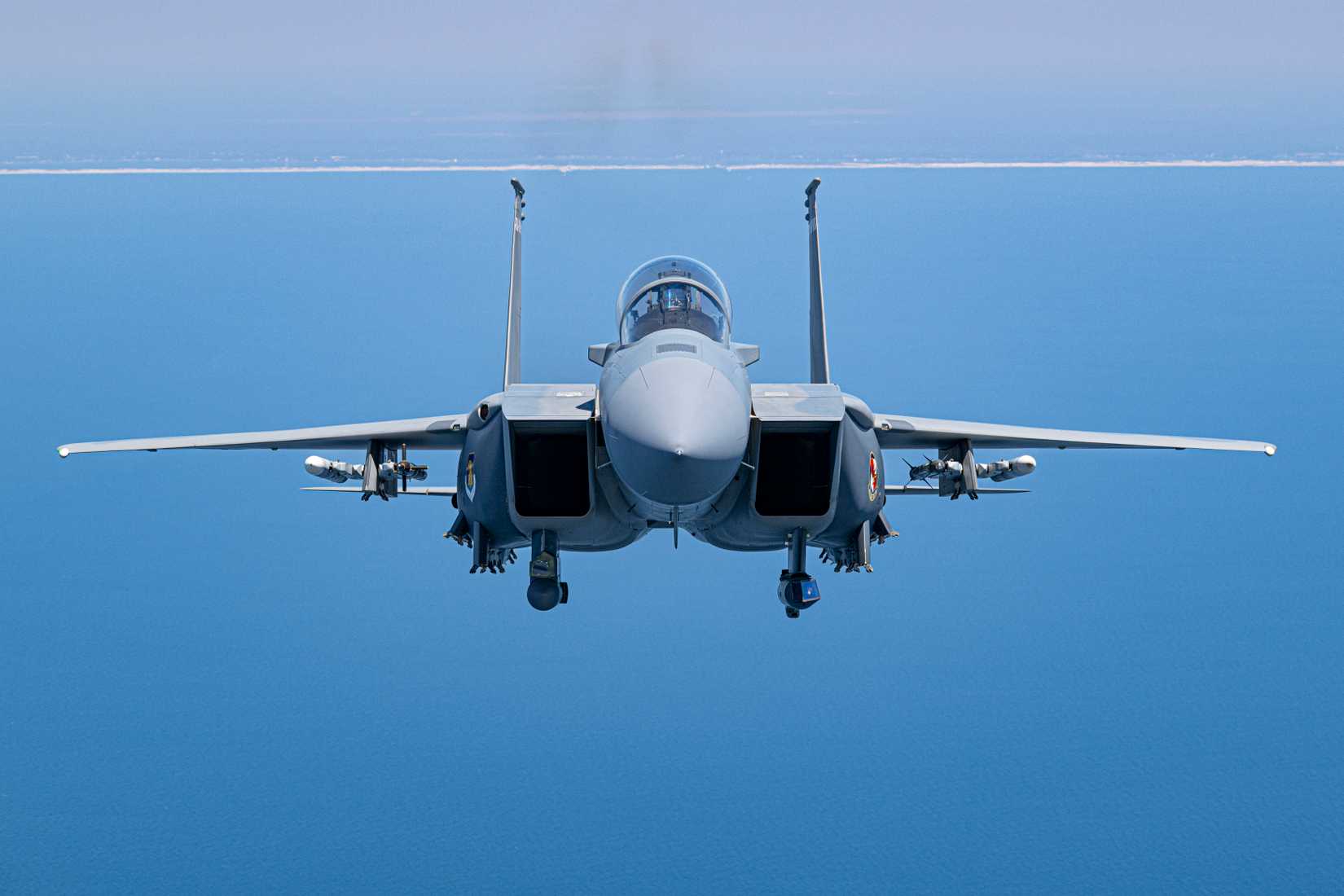Air Force F-15EX Eagle II flies over the Gulf of Mexico, September 16, 2025.