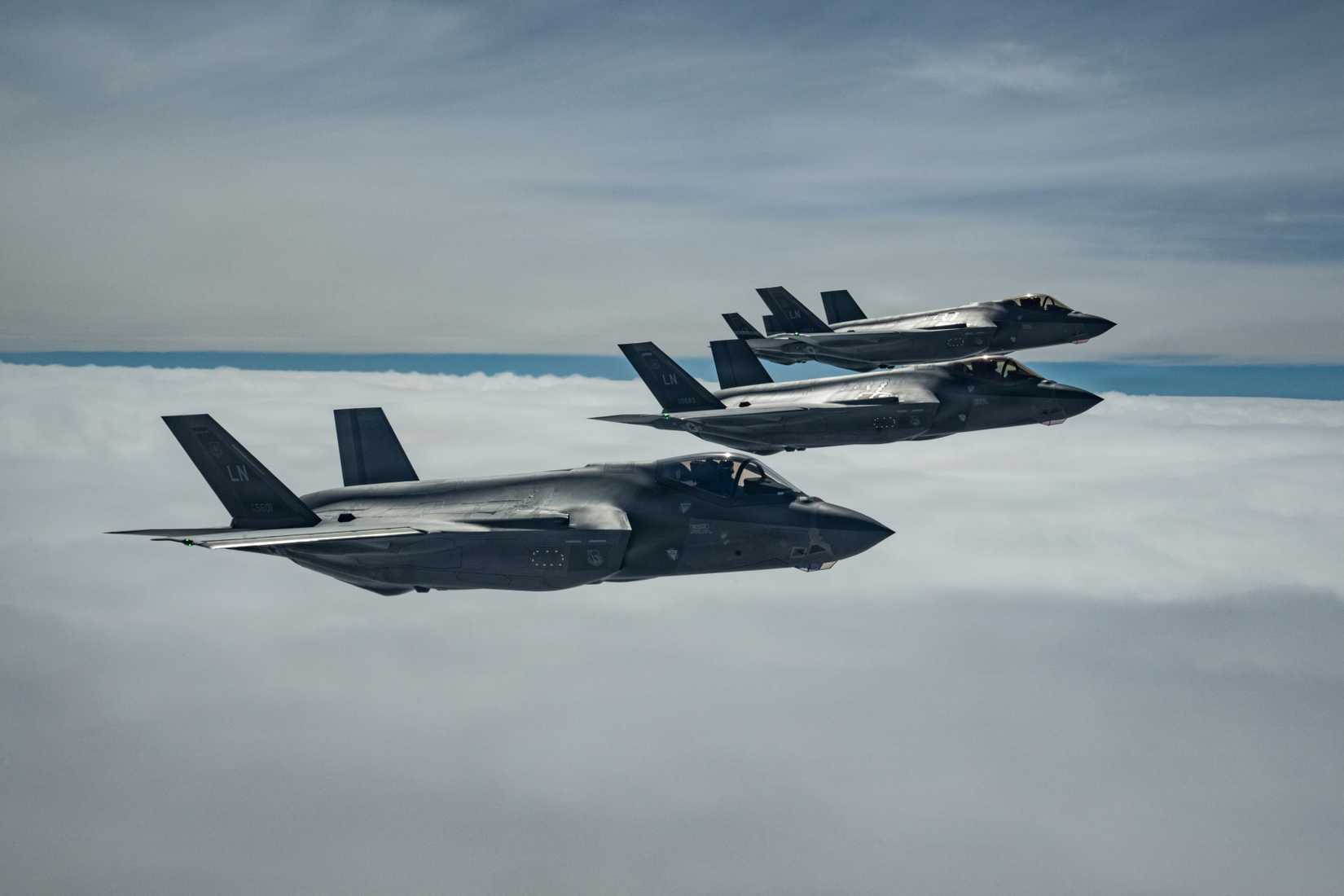 Air Force F-35 Lightning II’s assigned to the 48th Fighter Wing, fly in formation during a mission as part of Ramstein Flag 26 over Finland, June 12, 2026.