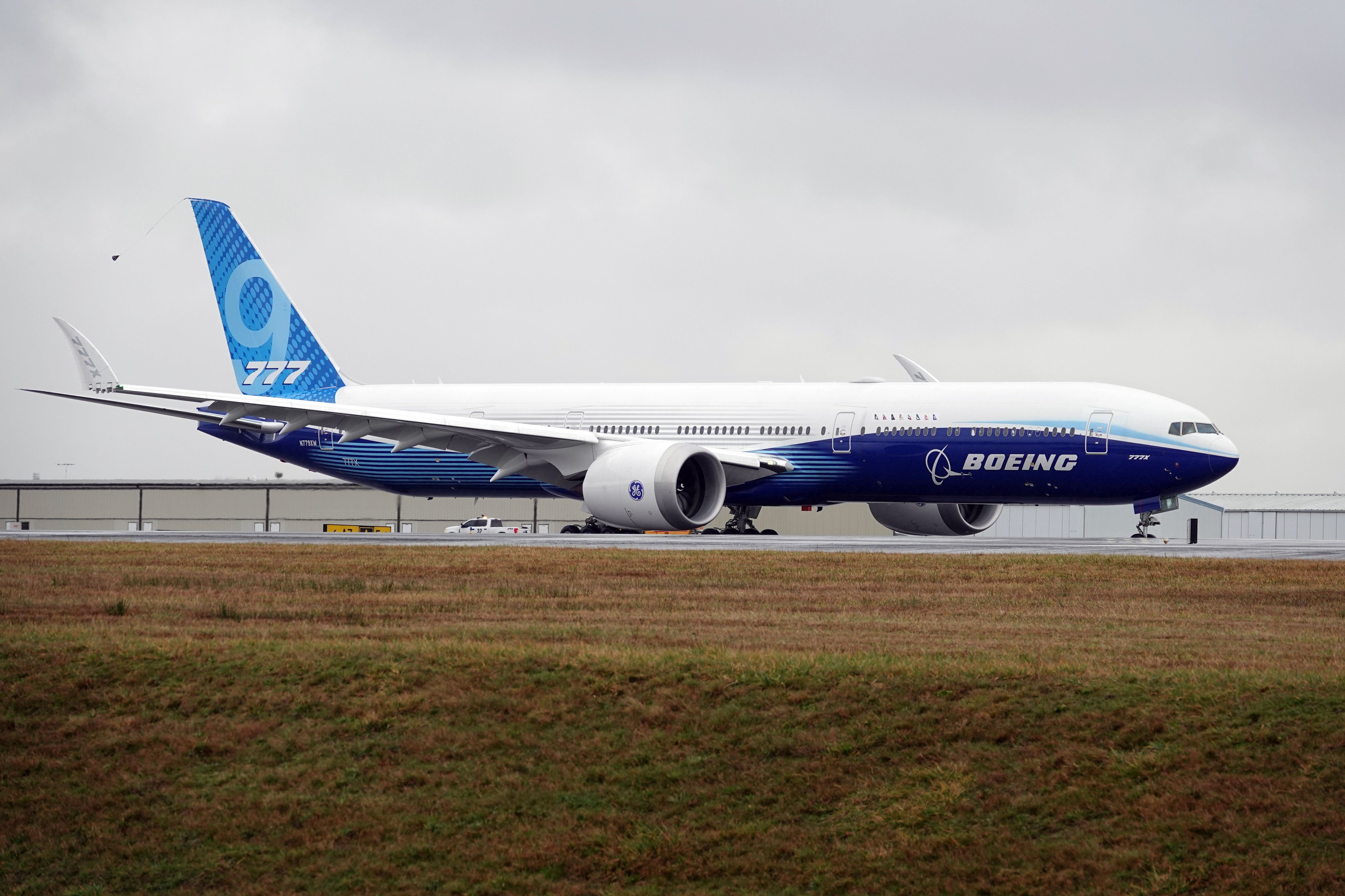 Boeing 777X taxiing on ground