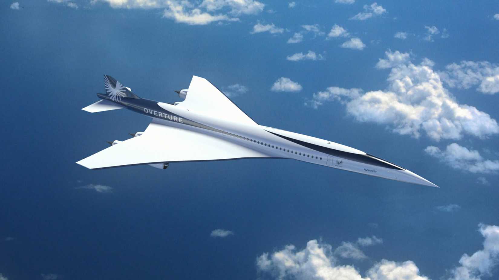 Boom Supersonic Overture SST in flight render.