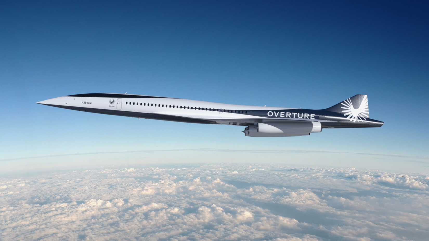 Boom Supersonic Overture SST rendered flying.