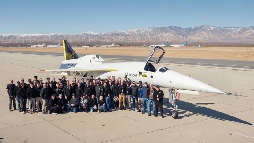 Boom XB-1 test plane with crew.