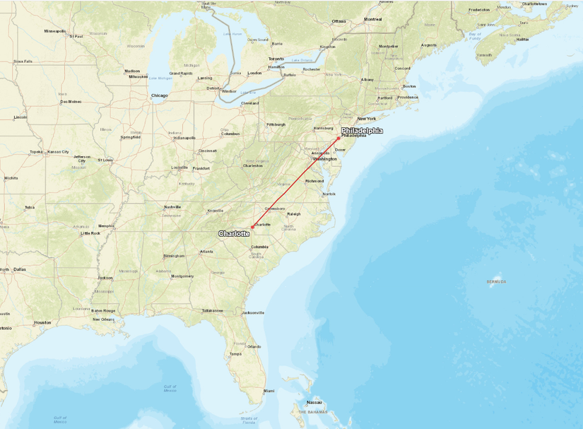 Charlotte Philadelphia Route Map
