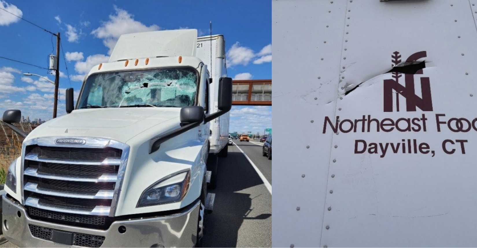 Damage to semi-truck following May 3 mishap at EWR.