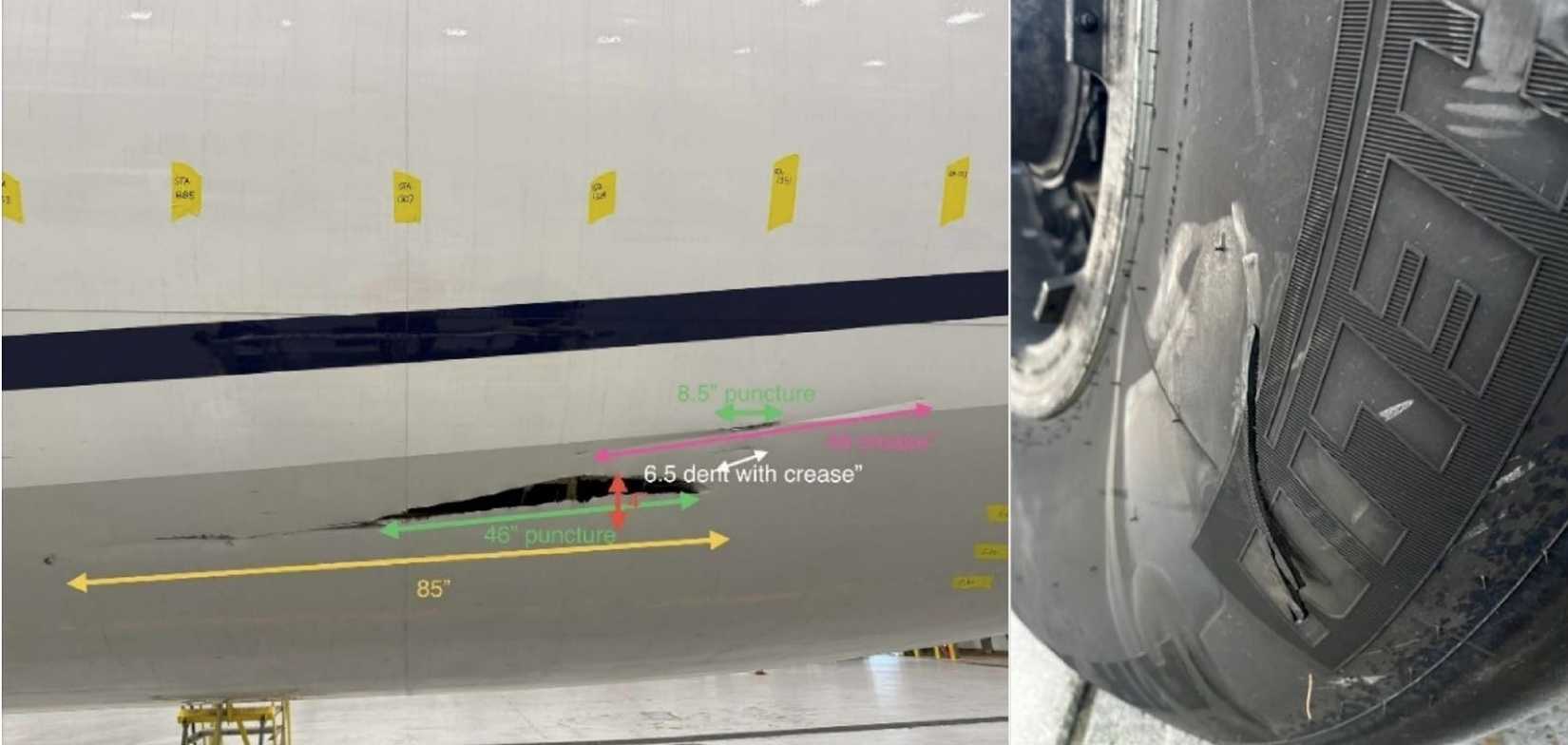 Damage to UA169 Boeing 767 following May 3 mishap at EWR.