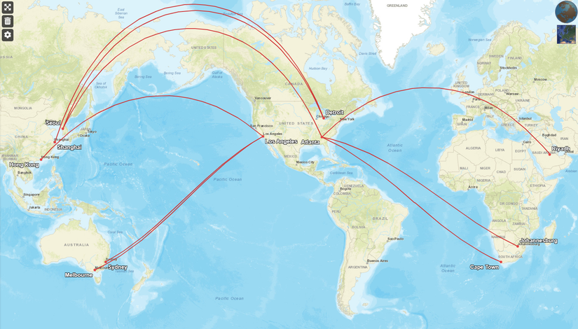 Delta Longest A350 Routes Map