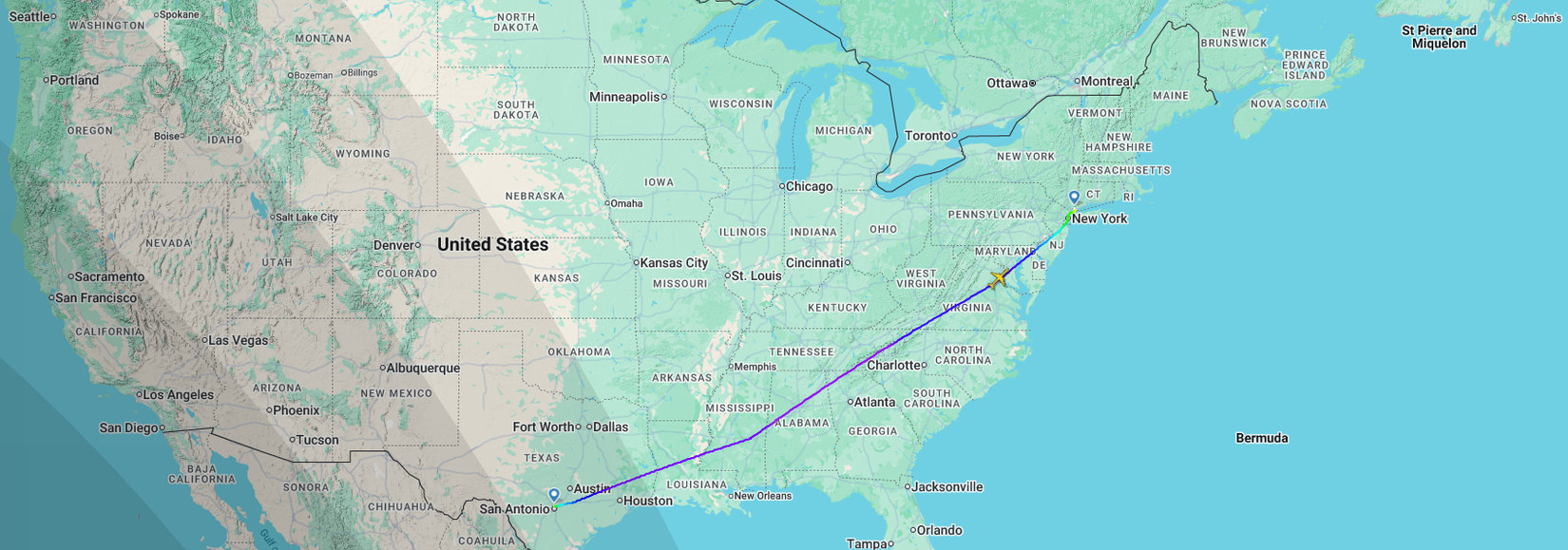 Delta San Antonio White Plains Flight Map