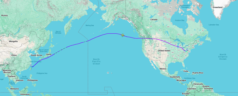 EVA Air Taipei Washington Map