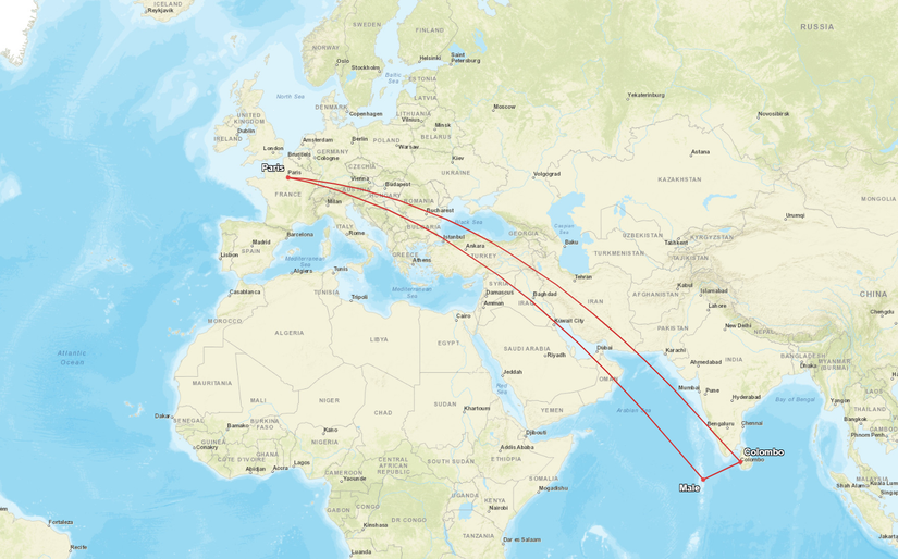 French Bee Paris Male Colombo Route Map