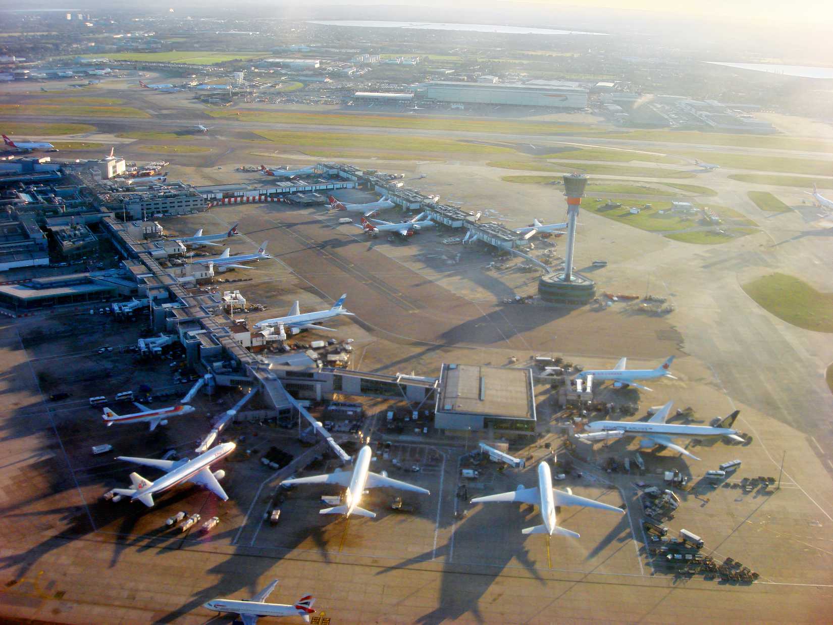 An aerial view of Heathrow Airport in London