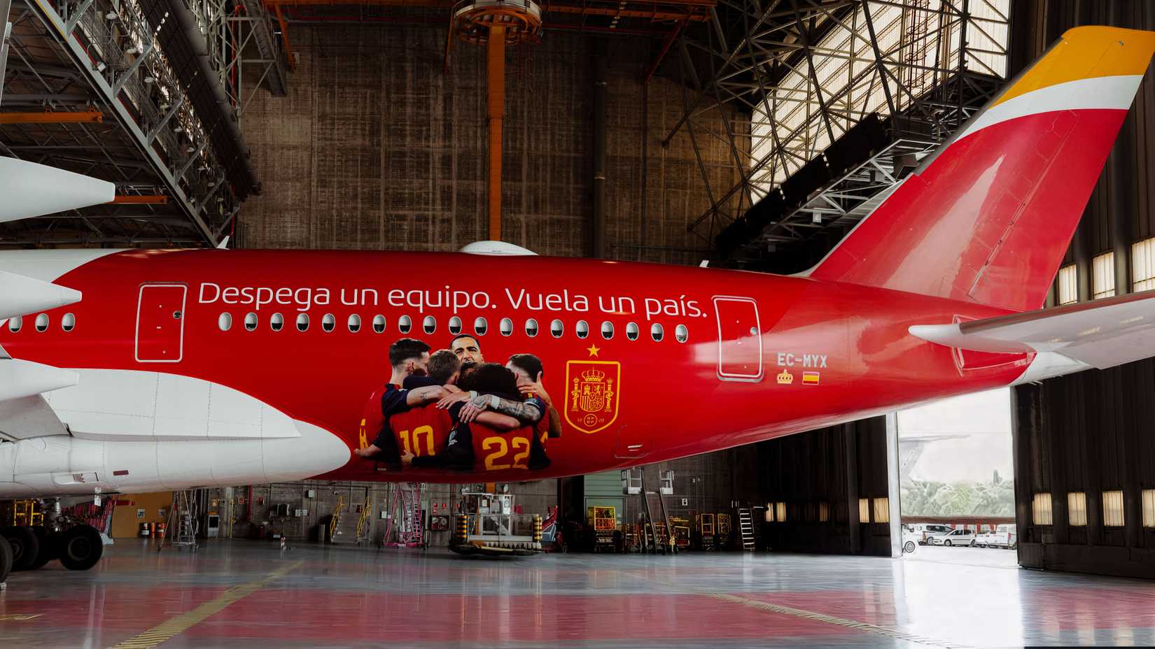 iberia a350 world cup livery in the hangar