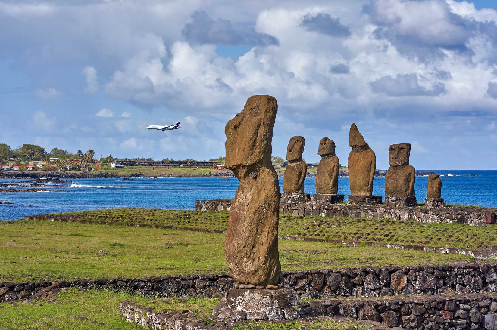 irplane landing on Mataveri Airport. The Rapa Nui National Park.