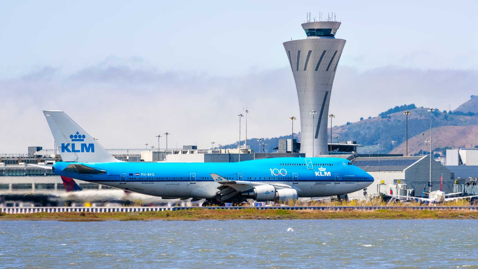 KLM aircraft preparing for take off at San Francisco International Airport (SFO)