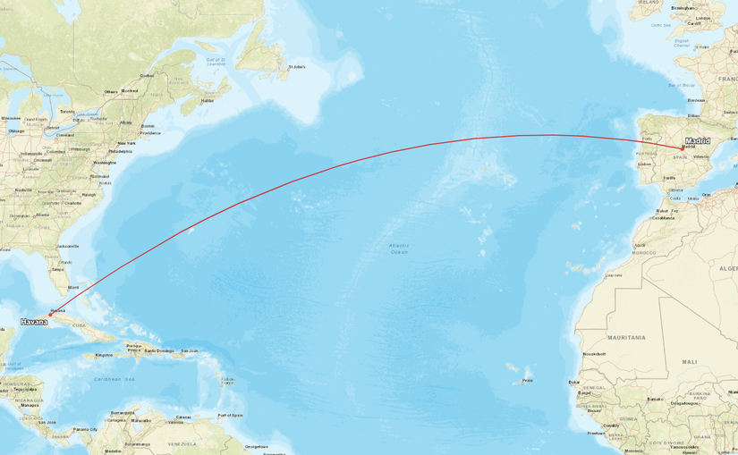 Madrid Havana Route Map