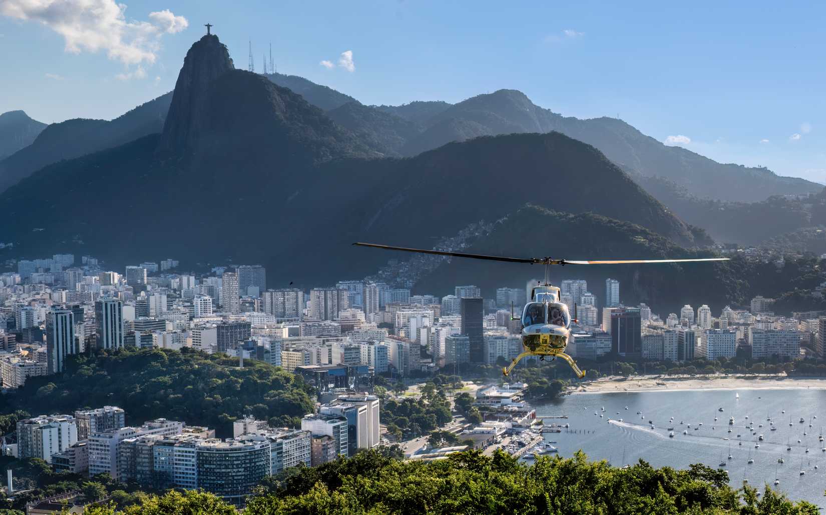 Bell 206 flying over Rio de Janeiro, Brazil.