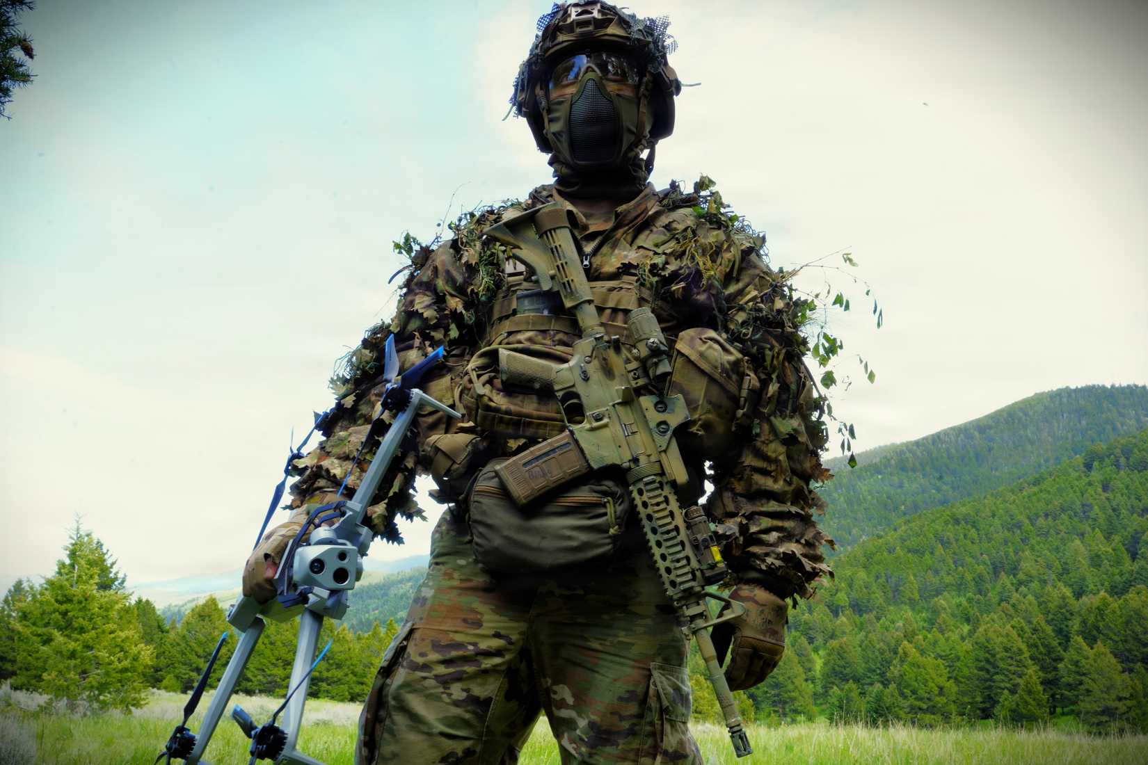 Sgt. Jack Biggs, forward observer for the Multifunctional Reconnaissance Company (MFRC), 3rd Mobile Brigade, 101st Airborne Division (Air Assault) poses with a Skydio drone.