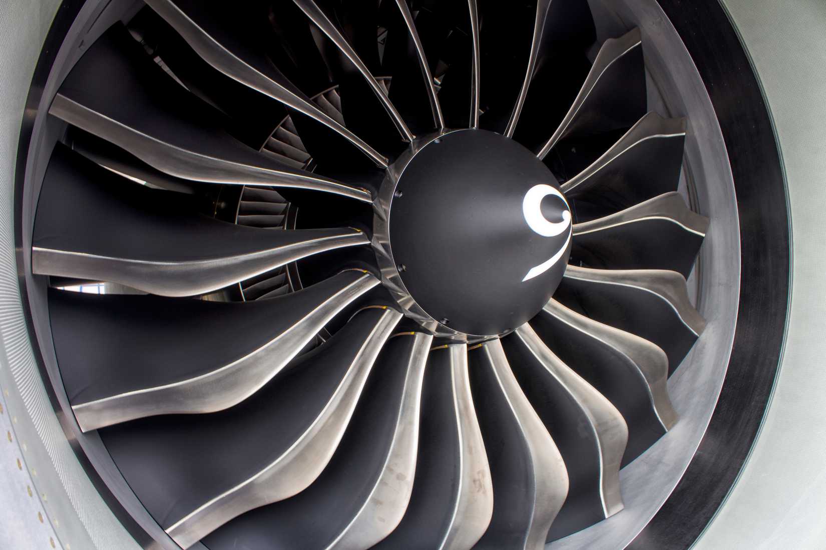 A closeup of a CFM Leap 1B engine