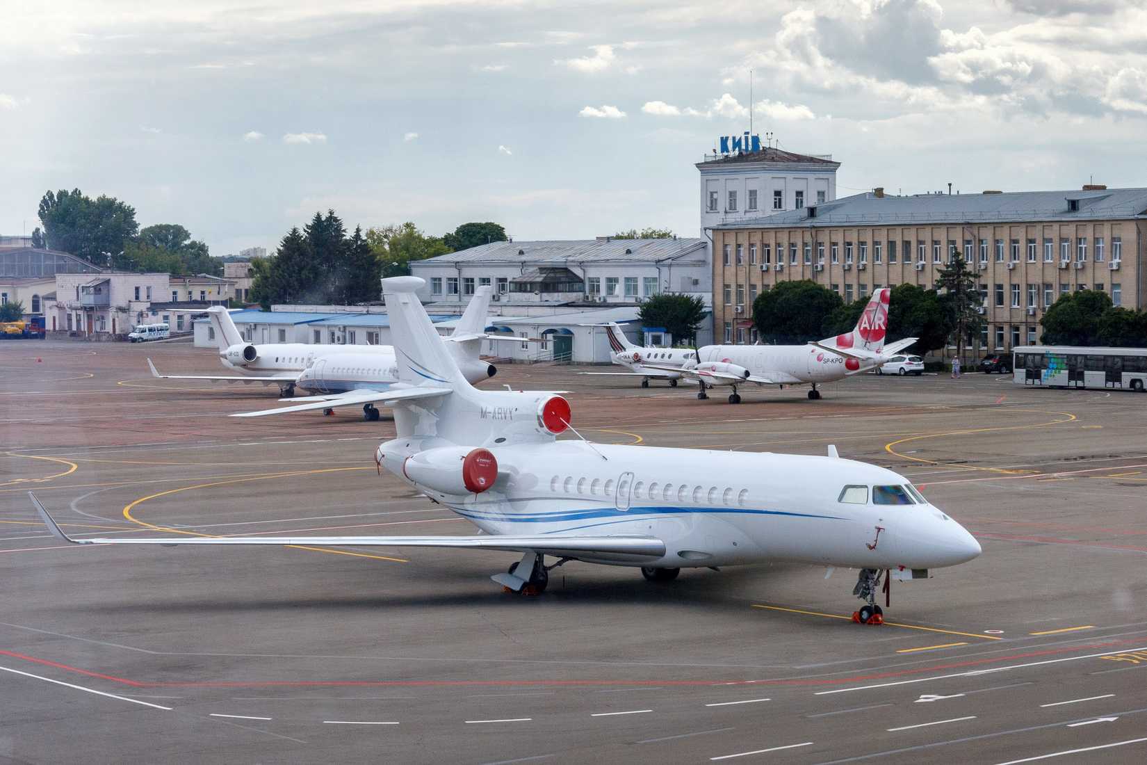 KYIV, UKRAINE - July 2, 2015: airplane at the Zhuliany International Airport. Kiev International Airport named after Igor Ivanovich Sikorsky. The concept of transport and travel. Kiev, Ukraine, Europe