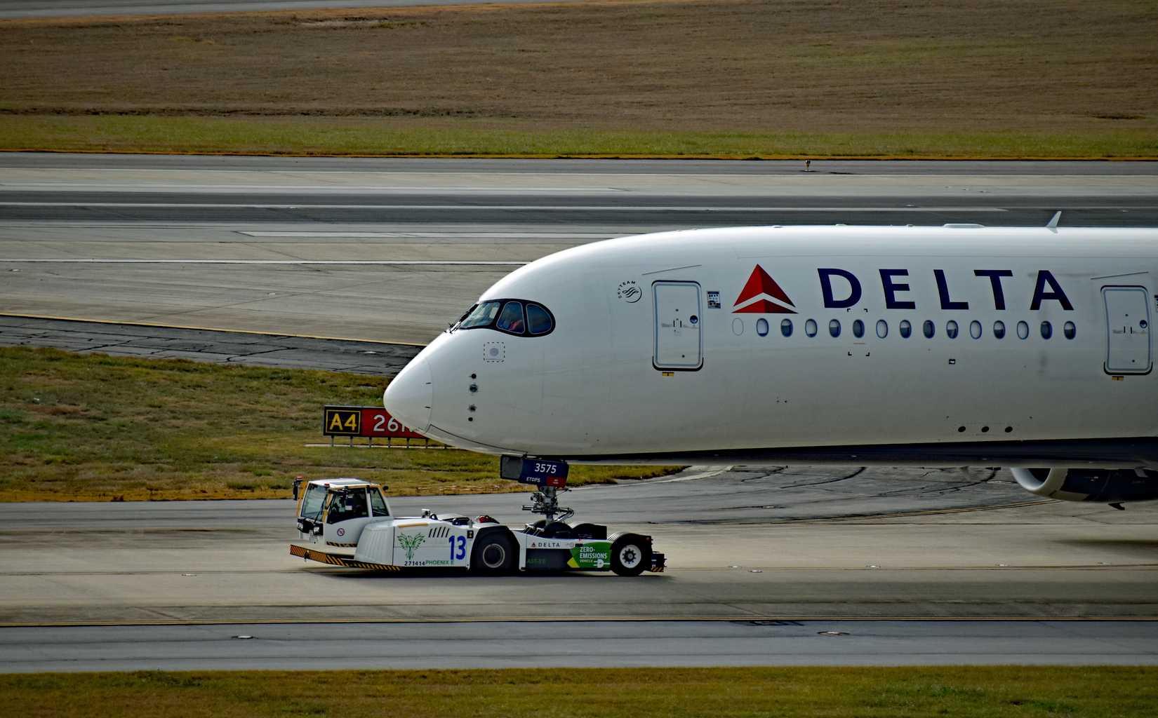 Close up of Delta Air Lines A350-900 being towed 
