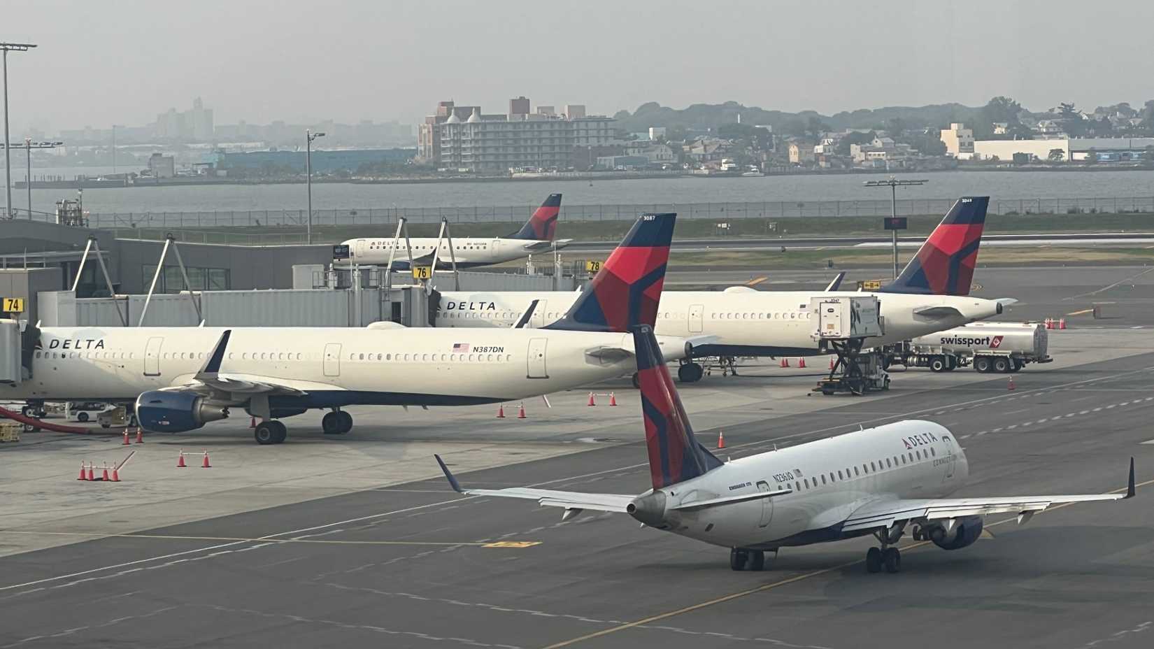 NEW YORK, NY - JUN 14: Delta Airlines planes at La Guardia International Airport in New York, as seen on June 14, 2024.