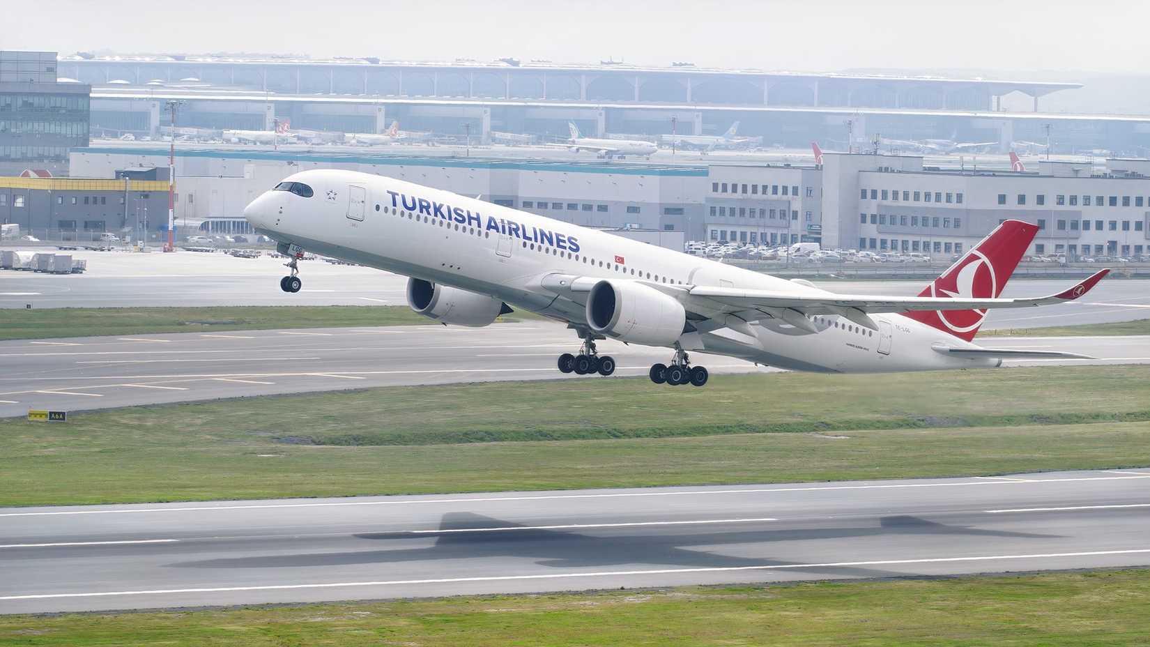 Turkish Airlines Airbus A350-900 taking off.