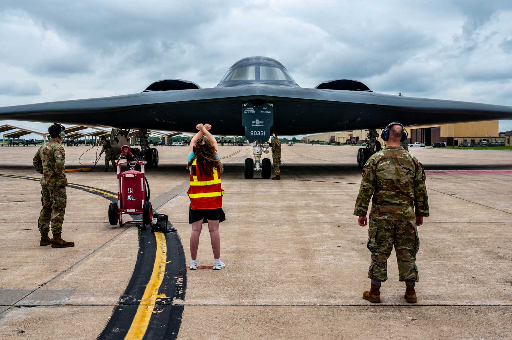 a B-2 Spirit on the runway at Whiteman Air Force Base, Missouri, June 6, 2025