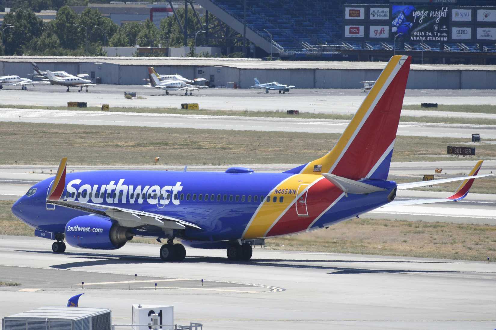 Southwest Airlines Boeing 737-700 seen taxing at San Jose Norman Mineta International Airport.