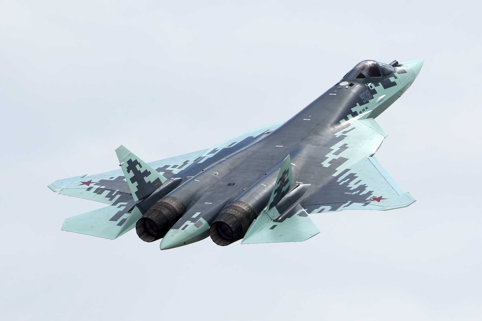 Sukhoi T-50 PAK-FA 509 BLUE ninth prototype of fifth generation jet fighter.