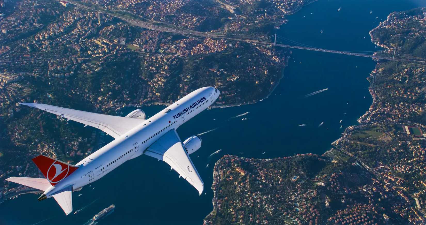 Turkish Airlines B787-9 Dreamliner rendered in flight over Istanbul