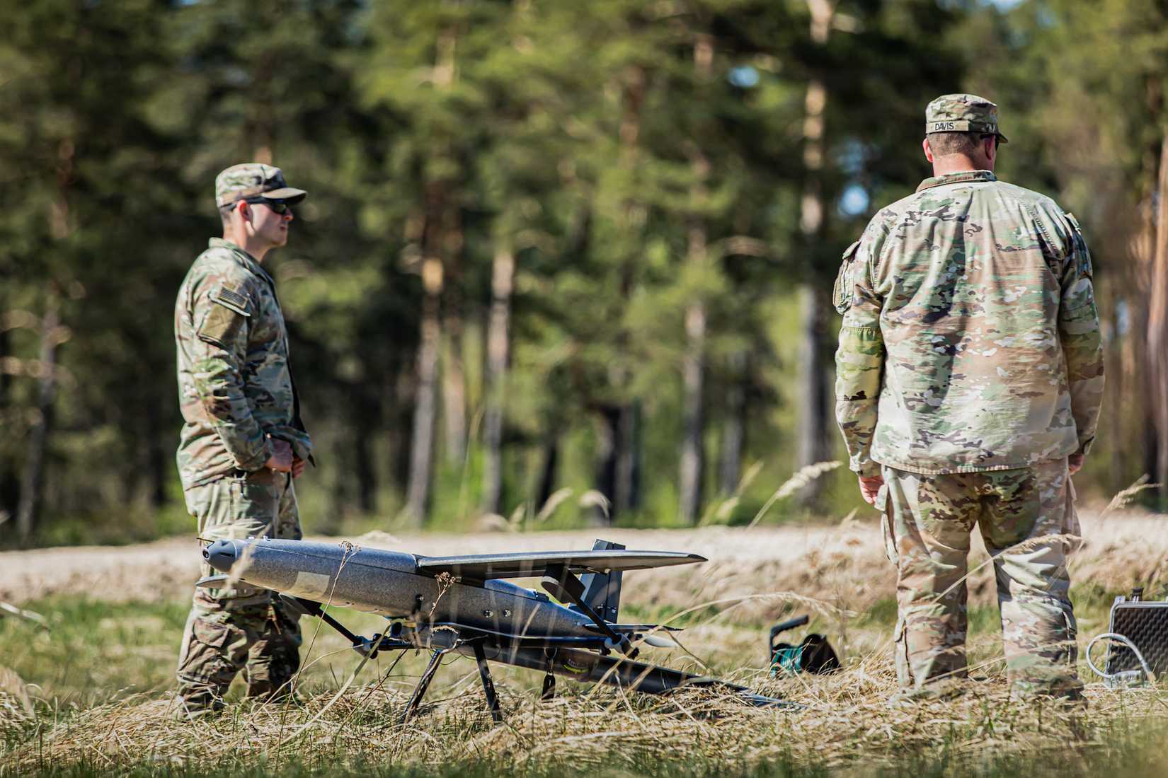 U.S. Soldiers stand by to launch a Hornet drone after completing all required preflight checks to test the drone's capabilities at Bemowo Piskie Training Area, Poland, May 2, 2026.