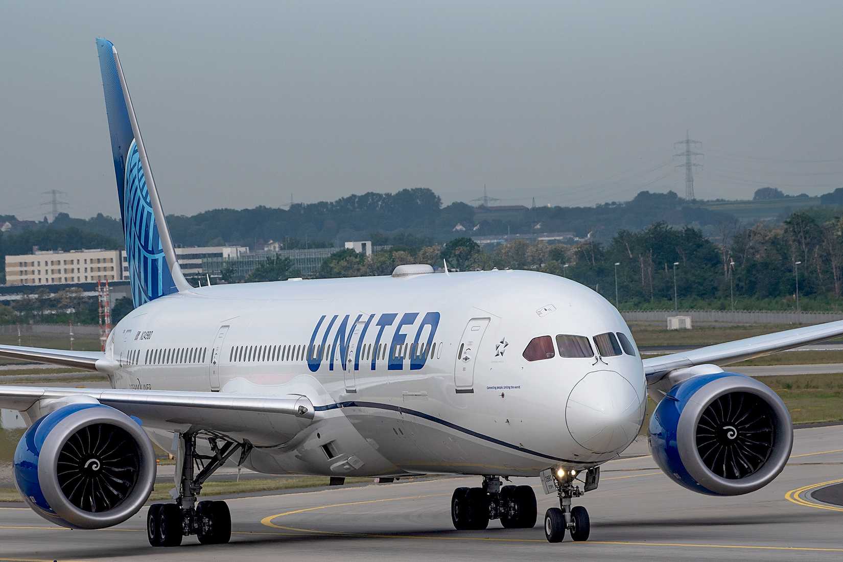 United Airlines Boeing 787-9 Dreamliner in airport on May 15,2022 in Frankfurt,Germany.