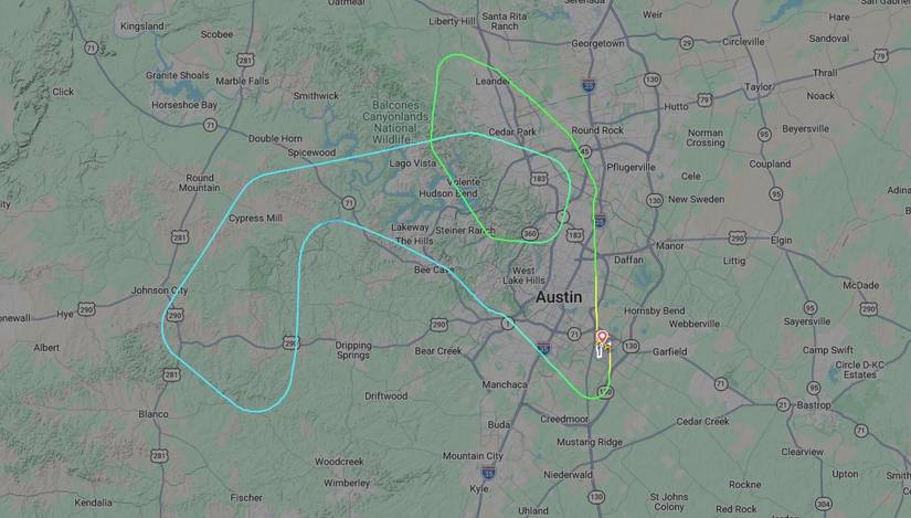 WN375 Firday June 5 flight path after engine malfunction.