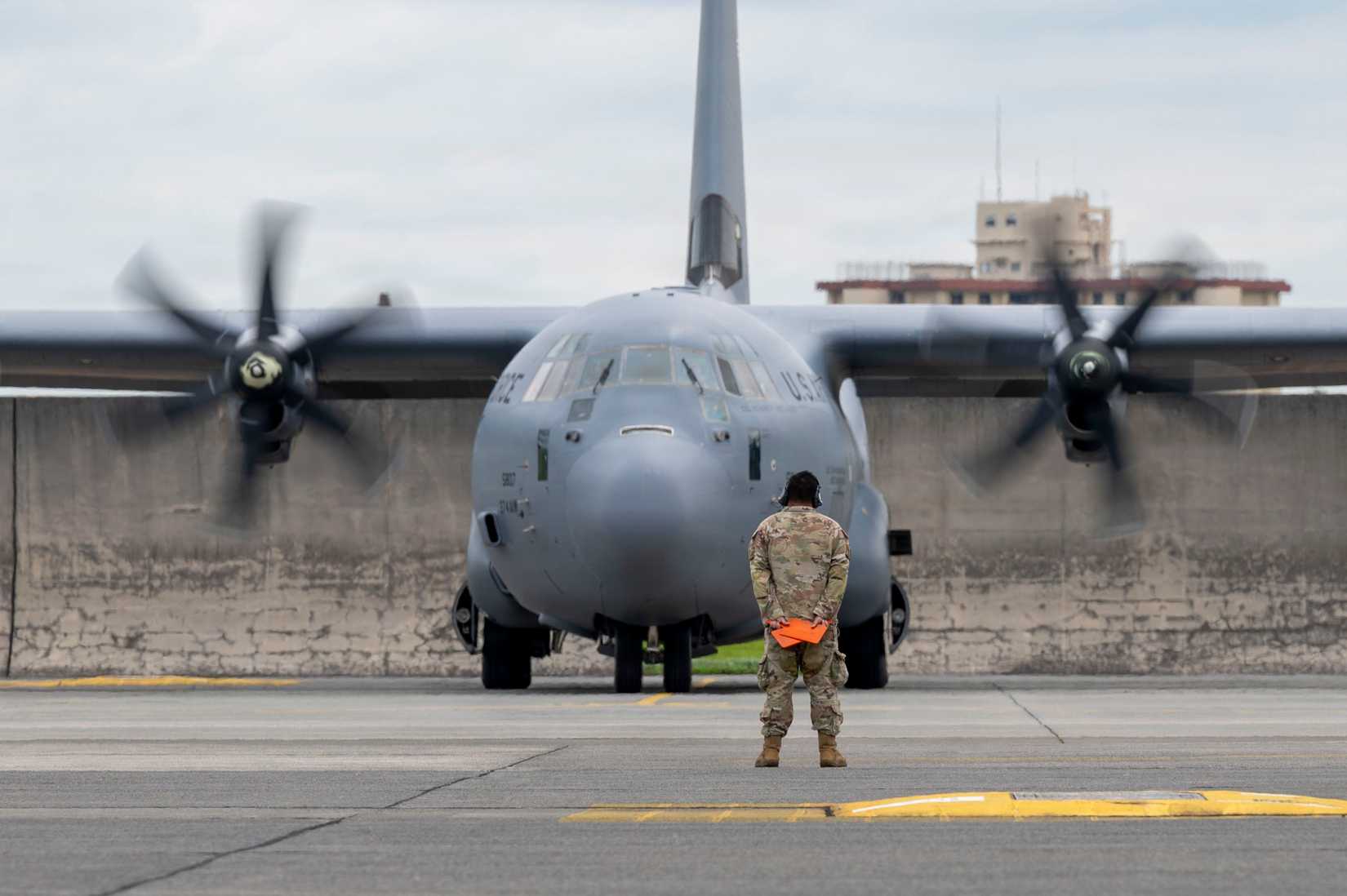 A C-130J Super Hercules assigned to the 36th Airlift Squadron during a rapid deployment training exercise at Yokota Air Base, Japan, June 23, 2026.