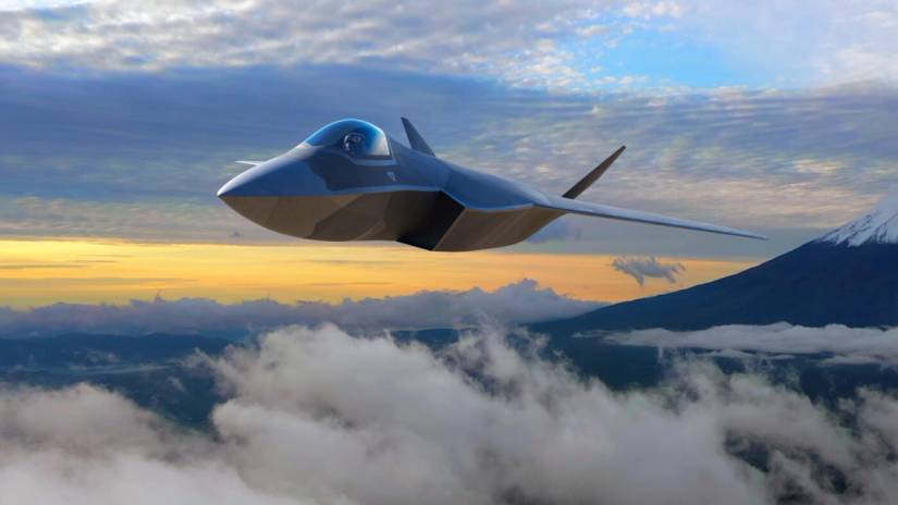 A render of a GCAP Tempest flying over Mount Fuji, Japan