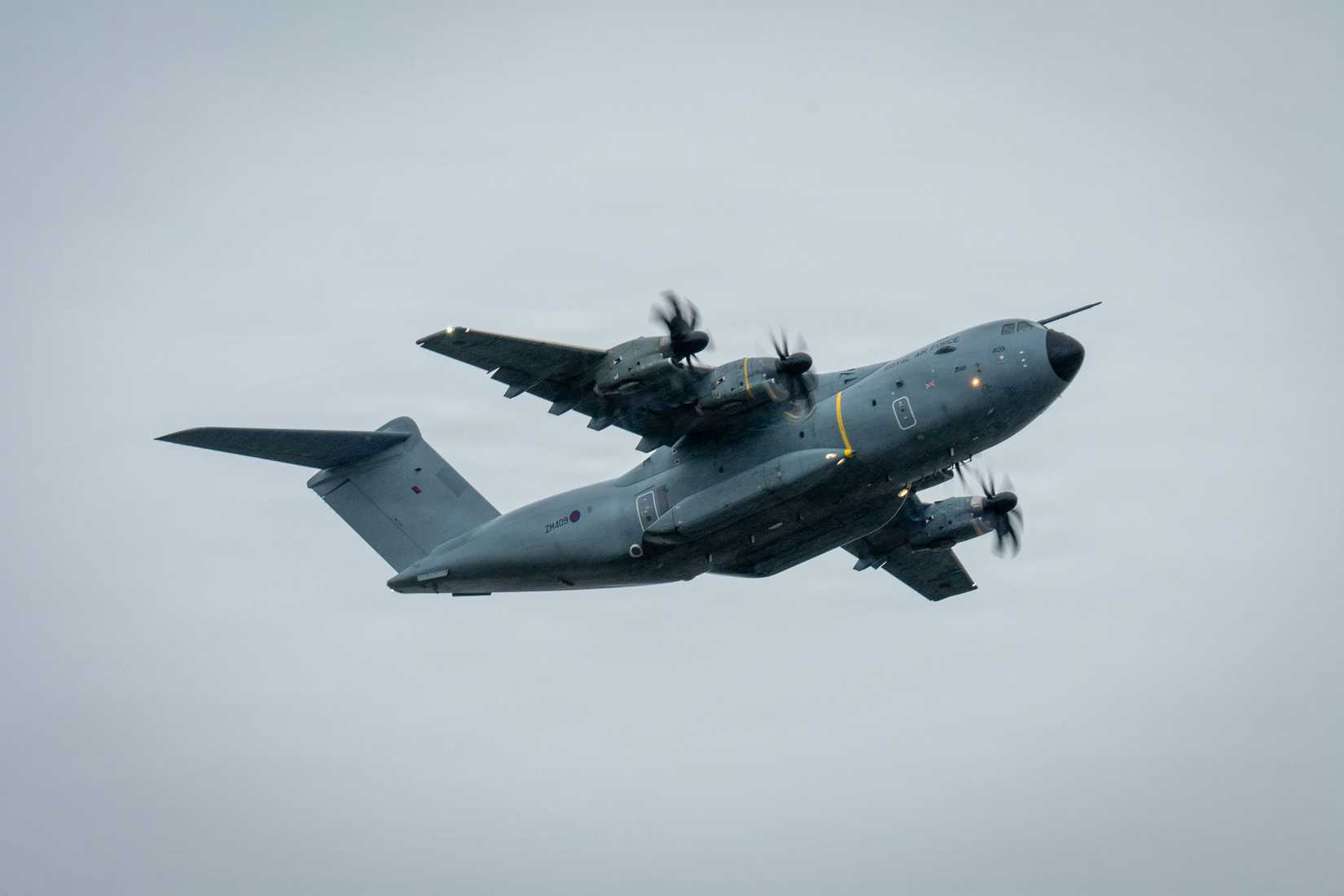 A Royal Air Force Airbus A400M Atlas aircraft assigned to No. 70 Squadron takes off during RED FLAG Alaska 26-2