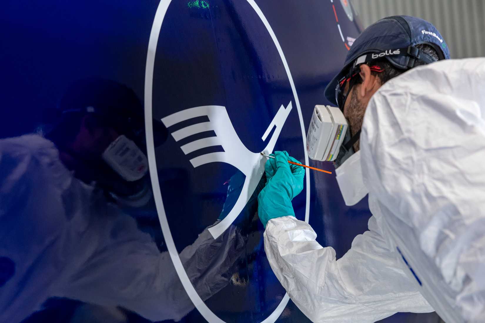 Lufthansa A350-1000 fuselage being painted