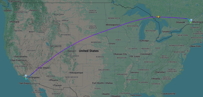 Air Canada LAX YUL Map