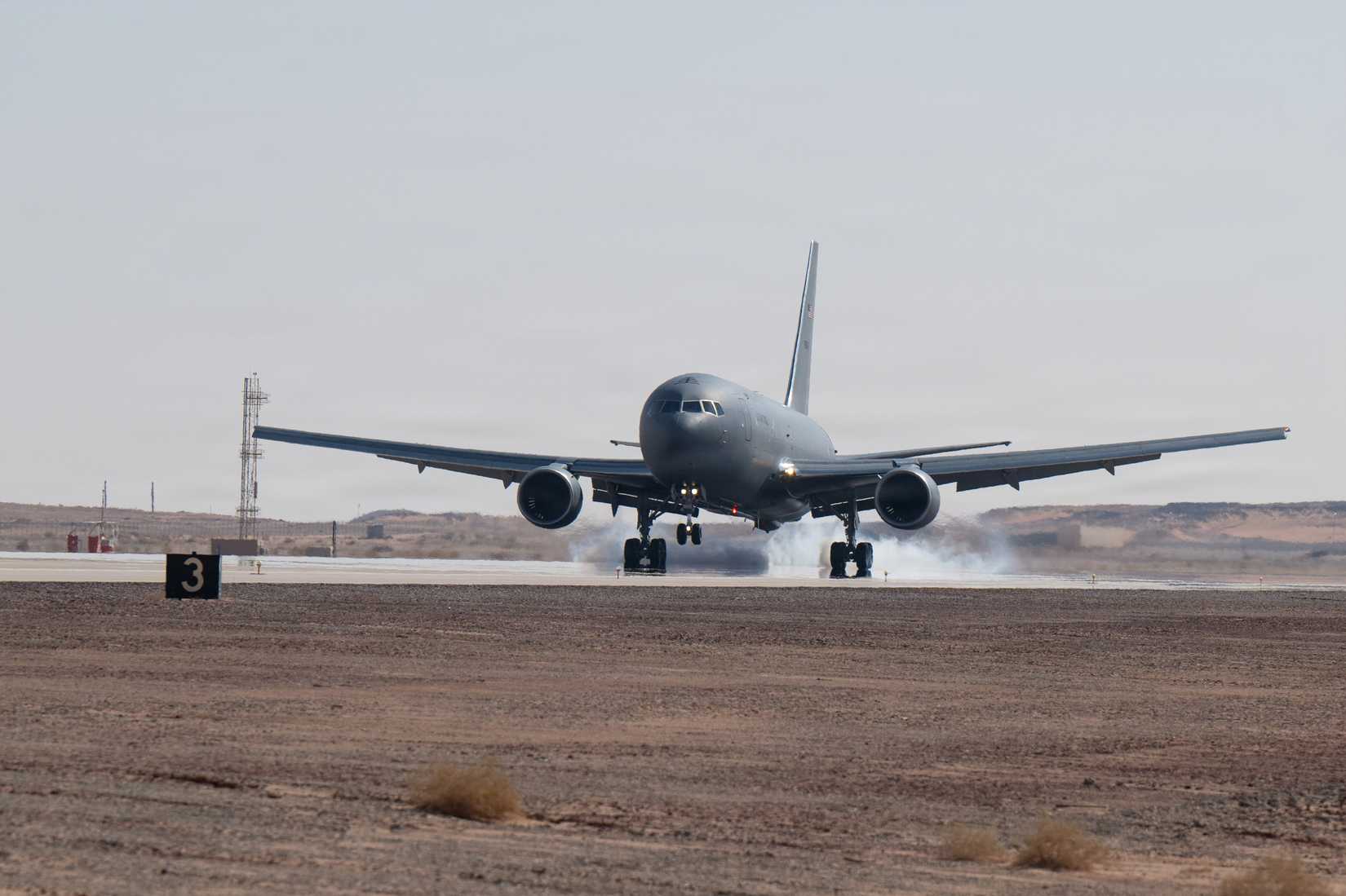 Air Force 77th Expeditionary Air Refueling Squadron KC-46A Pegasus aircraft lands within the U.S. Central Command area of responsibility, Jan. 8, 2026
