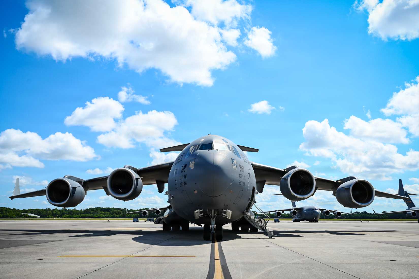  Air Force C-17 Globemaster III cargo aircraft prepares to depart Joint Base Charleston, South Carolina, for the Salute from the Shore flyover, July 4, 2026