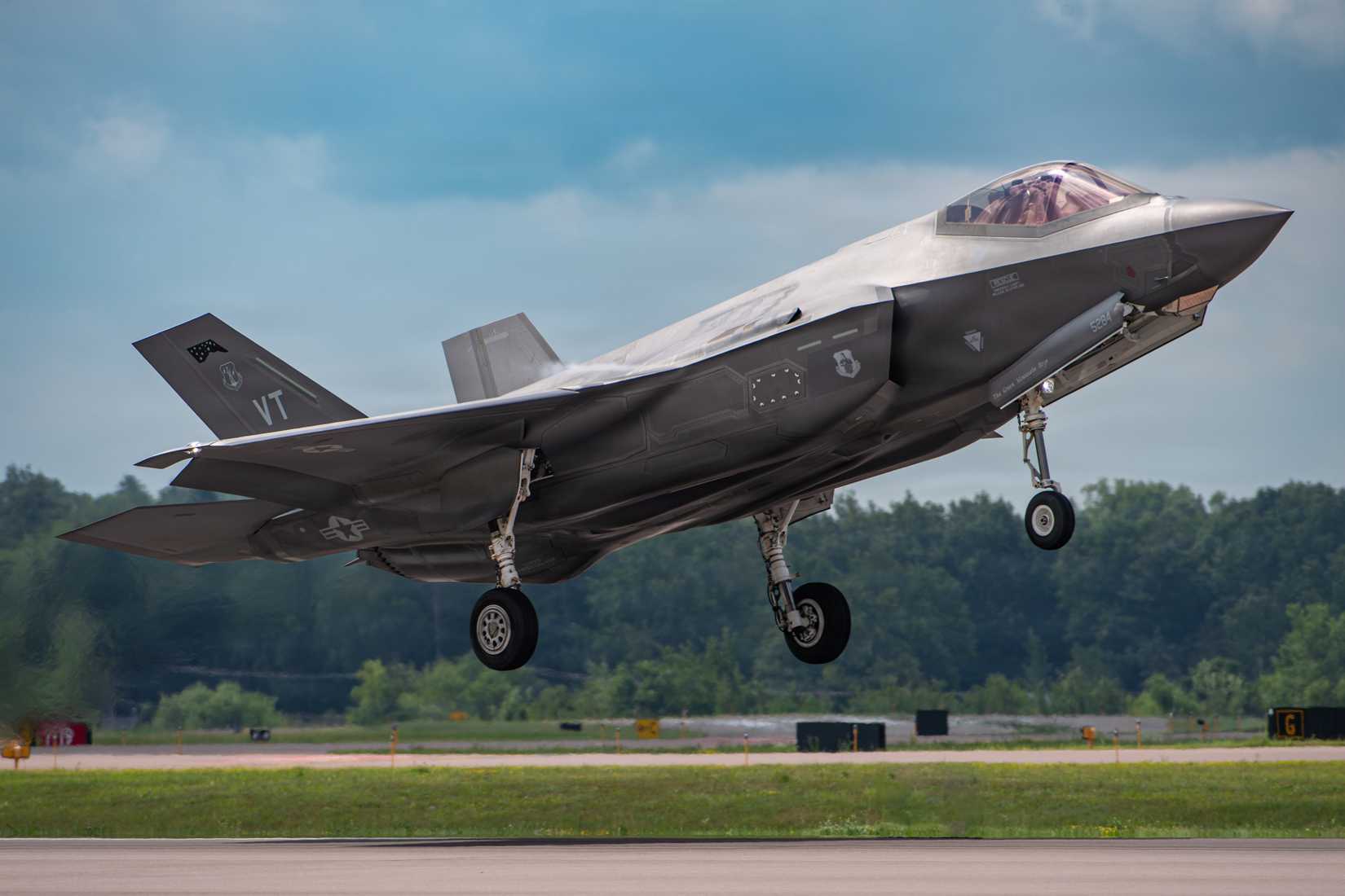 Air Force F-35A Lightning II aircraft takes off from South Burlington, Vermont, July 4, 2026