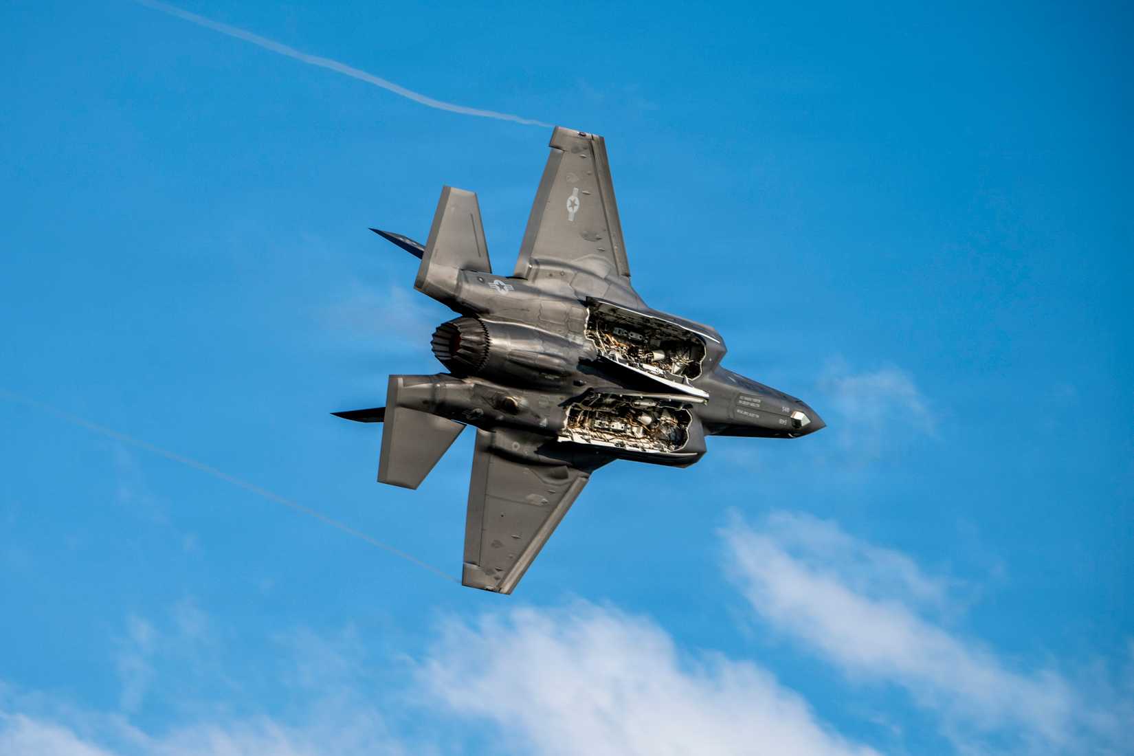 Air Force F-35A Lightning II, assigned to the F-35A Lightning II Demonstration Team, performs precision aerial maneuvers